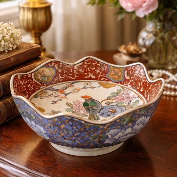 Other - Vintage Hand-Painted Macau Porcelain Bowl – Imari Style Bird & Floral